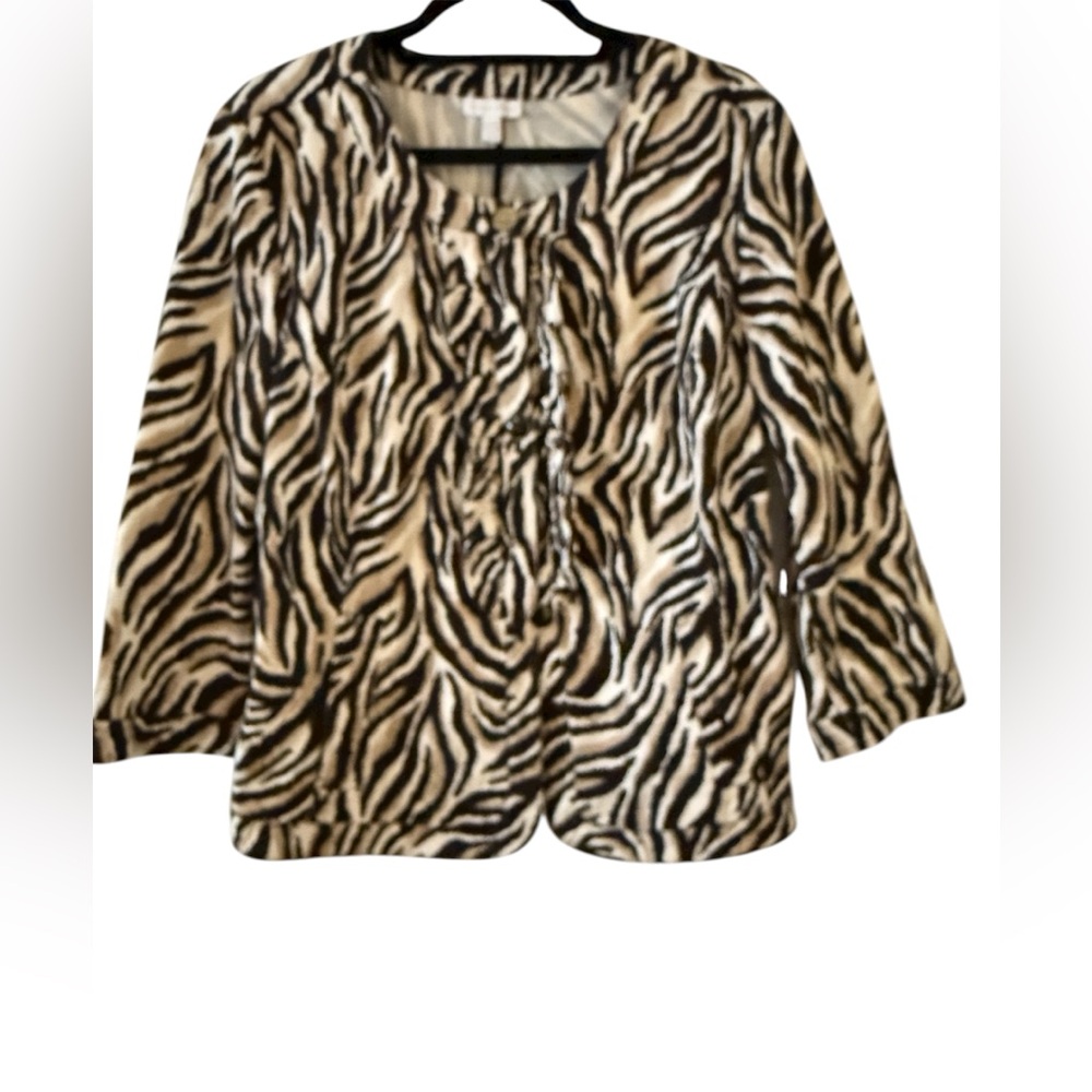 Charter Club Black and Cream Zebra Print Blouse XL
